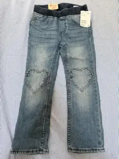 h&m キッズデニムパンツ　ハートパッチワーク　104 3-4Y ウエストゴム