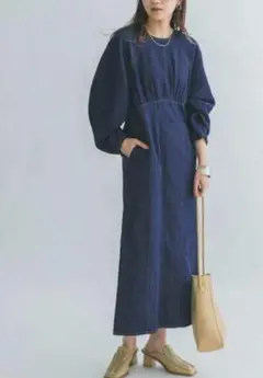 KBF カーブスリーブデニムワンピース　フリーサイズ