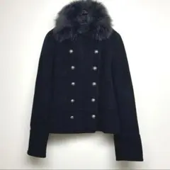 コムサデモード　アンゴラ混　ダブルショートコート　ブルーフォックス　日本製　9号