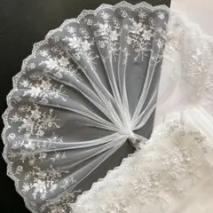 ✧キラキラ銀糸入り✧ホワイト小花刺繍チュールレース 訳あり0.89mN-526