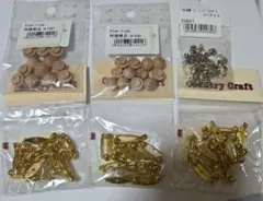 手芸素材セット 木製蓋・金属バッジ、イヤリング金具
