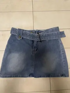 デニム キュロットスカート ベルト付き ミニ丈