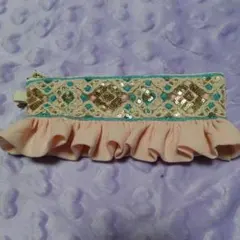 インド刺繍リボンポーチ縦9㌢横20㌢