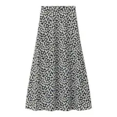 GU デイジープリントフレアロングスカート　ネイビー Mサイズ