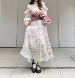 SNIDEL　腹巻ワンピ ウエストリブフレアスリーブプリーツワンピース　s