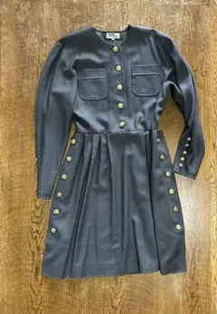 Eliglau イタリア製 ウールワンピース ノーカラー ゴールドボタン