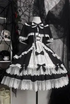 お*ぎ様 アンドロミオ ドット柄 ロリータワンピース ブラック - メルカリ