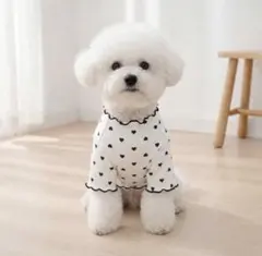 犬用 ハート柄 リブ編み トップス ホワイトのサムネイル