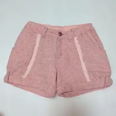 160★メゾピアノ★裾リボン付き！ロゴ刺繍！レース付ミックスカラーショートパンツ