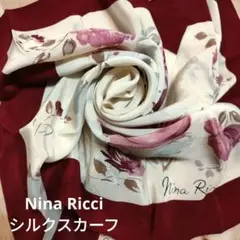 Nina Ricci ☆鳩・ 花柄 ☆透かしロゴ☆シルクスカーフのサムネイル