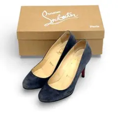 希少 Christian Louboutin ネイビー スエード パンプス　34