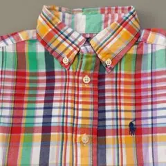 ラルフローレン　赤系チェック柄半袖シャツ　4T