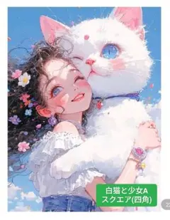 ダイヤモンドアート 30✕40 スクエア(四角型)　白猫と少女A