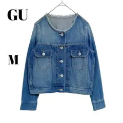 【GU】ノーカラー デニムジャケット カットオフ フリンジ Gジャン 春秋　M