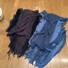 フリンジ付きニットマフラー 2枚セット