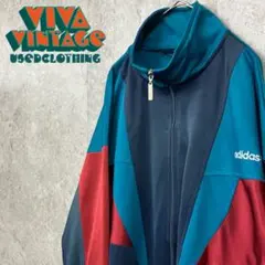 レア90s【古着】アディダス トレフォイル刺繍トラックジャケット ネイビー M