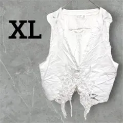 ヴィンテージ風 【XL】レース刺繍 ベスト 白 トップス ガーリーコーデ　韓国