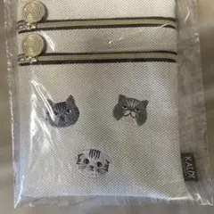 KALDI 猫刺繍ポーチ 2ポケット