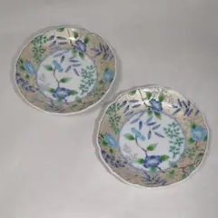 庫山窯 「花銀彩」4.5寸皿 2枚組 前畑陶器 美品 廃盤レア品