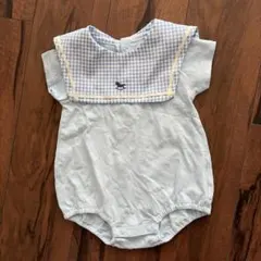 【 モデル着用 】セーラー襟ロンパース サイズ70 ブルー　半袖