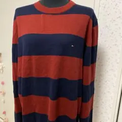 Tommy Hilfiger 赤と紺のストライプニット