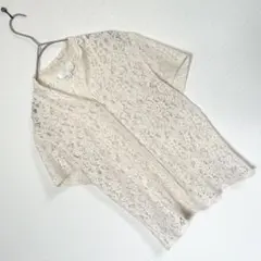 《VERTIGO》【サイズ38】シャツ 半袖 アイボリー レース オープンカラー