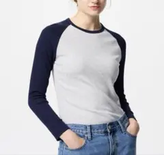 UNIQLO ユニクロ ソフトリブT 長袖 ラグラン ネイビー M