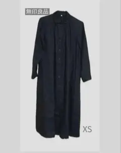 無印良品　リネン洗いざらし長袖シャツワンピース　ブラック