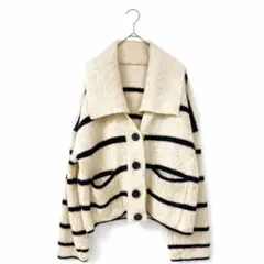 130◇グレイル ボーダー柄 ショールカラー カーディガン 厚手ニット