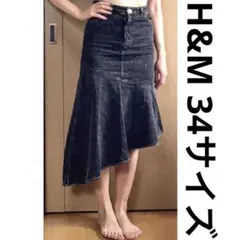 【美品】Ｈ＆Ｍフレアスカート　34 ブラックジーンズ　アシンメトリー　黒　デニム