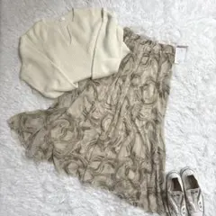 しまむら　シフォンフレアスカート　春コーデ