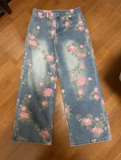 ☆値札つき 新品 ZARA KIDS 刺繍フラワー ストレートデニムパンツ 