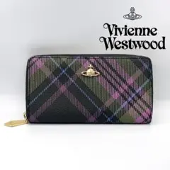 【美品】Vivienne Westwood チェック柄ラウンドファスナー長財布