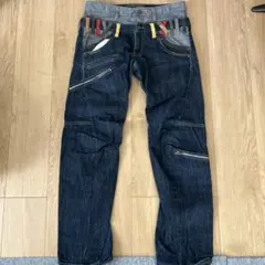 ダークブルーデニムパンツ ジッパーポケット付き