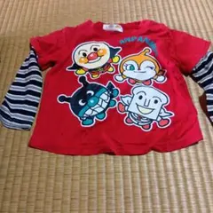 アンパンマン Tシャツ 赤色 ストライプ袖