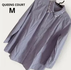 QUEENS COURT ストライプ 長袖シャツ M ホワイト ブルー 上品のサムネイル