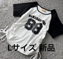 ピコ PIKO ナンバーロゴラグラン配色リブ半袖tシャツ白黒L 新品のサムネイル
