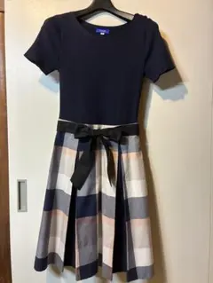 美品】ブルーレーベル ドッキングワンピース チェック 水色 紺色 36