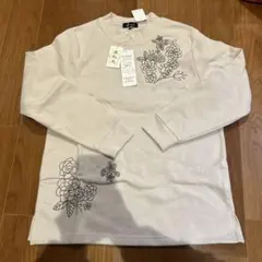 花柄模様　ベージュ スウェット　裏起毛　新品
