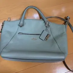 COACH 2way ショルダーバッグ ペブルレザー ブルーグレー