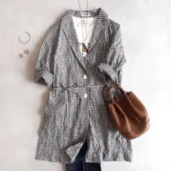 美品▲GEORGES RECH ギンガムチェック ロングシャツ シワ加工 羽織りのサムネイル
