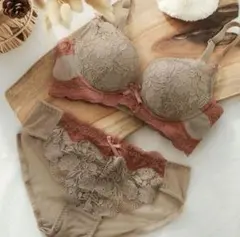LACE LADIES　ブラジャー&ショーツセット　モカ　ノンワイヤー70　美胸