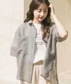 ITEMS URBANRESEARCH シアーストライプハンソデシャツのサムネイル