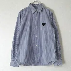 PLAY COMME des GARCONS 黒ハート ストライプシャツ Lのサムネイル