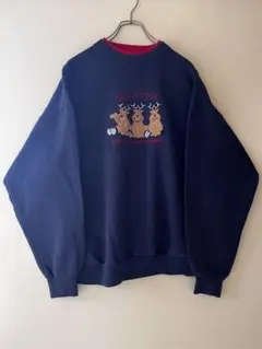 No.4763 【USA古着】トナカイ刺繍スウェット クリスマス メンズL