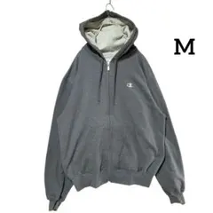 【海外古着】US Champion ロゴ刺繍 ジップパーカー M