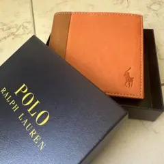 【新品未使用】POLO RALPH LAUREN 牛革 二つ折り財布 オレンジ