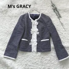 エムズグレイシー リボン ノーカラー ジャケット セレモニー 入学式 38 濃紺