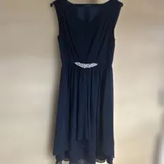 パーティードレス ネイビー Vネック フレアドレス ビジュー付き