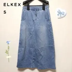 ELKEX デニム風ロングスカート ウエストゴム ストレッチ ライトブルー S